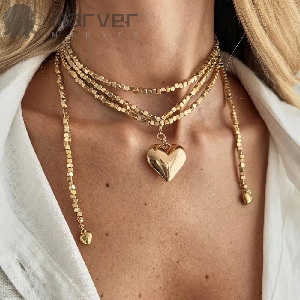 Colar Com Pingente De Coração De Amor MARVER , De Corrente Contas De Design Minimalista De Comprimento Longo , Estilo Vi em Oferta na Shopee