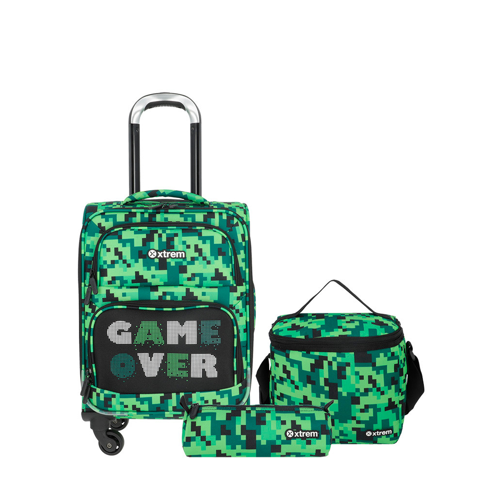 Kit Mochila + lancheira + estojo | Speedy Pack 5XT | Verde Pixels