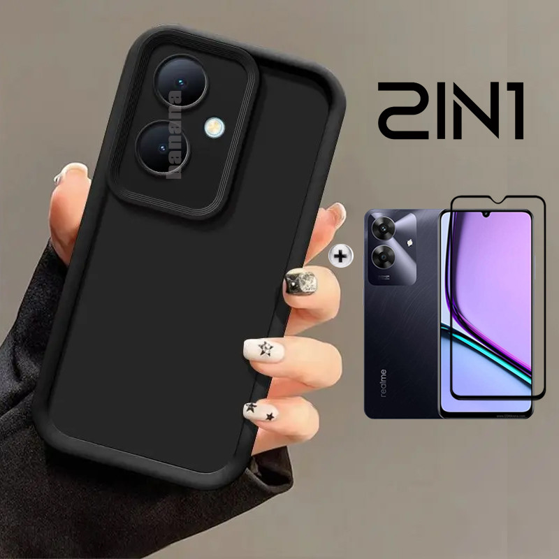 2 Em 1 Realme Note 60 70 Capa De Telefone À Prova De Choque Para 50 C71 C75 Privacidade Protetor De Tela De Vidro Temper