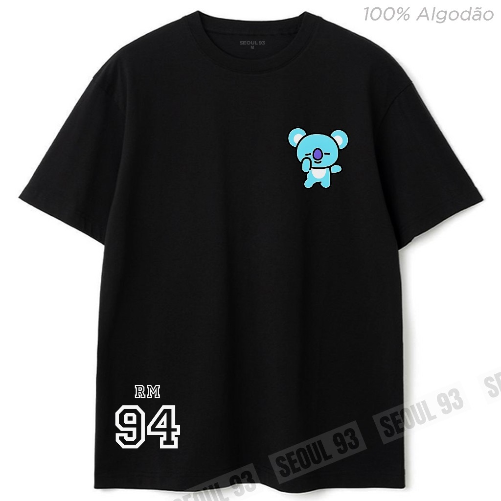 Camiseta BT21 Koya BTS RM Kim Nam-joon  100% Algodão Blusa Oversized Streetwear Tamanhos do Adulto ao Infantil Army Bts