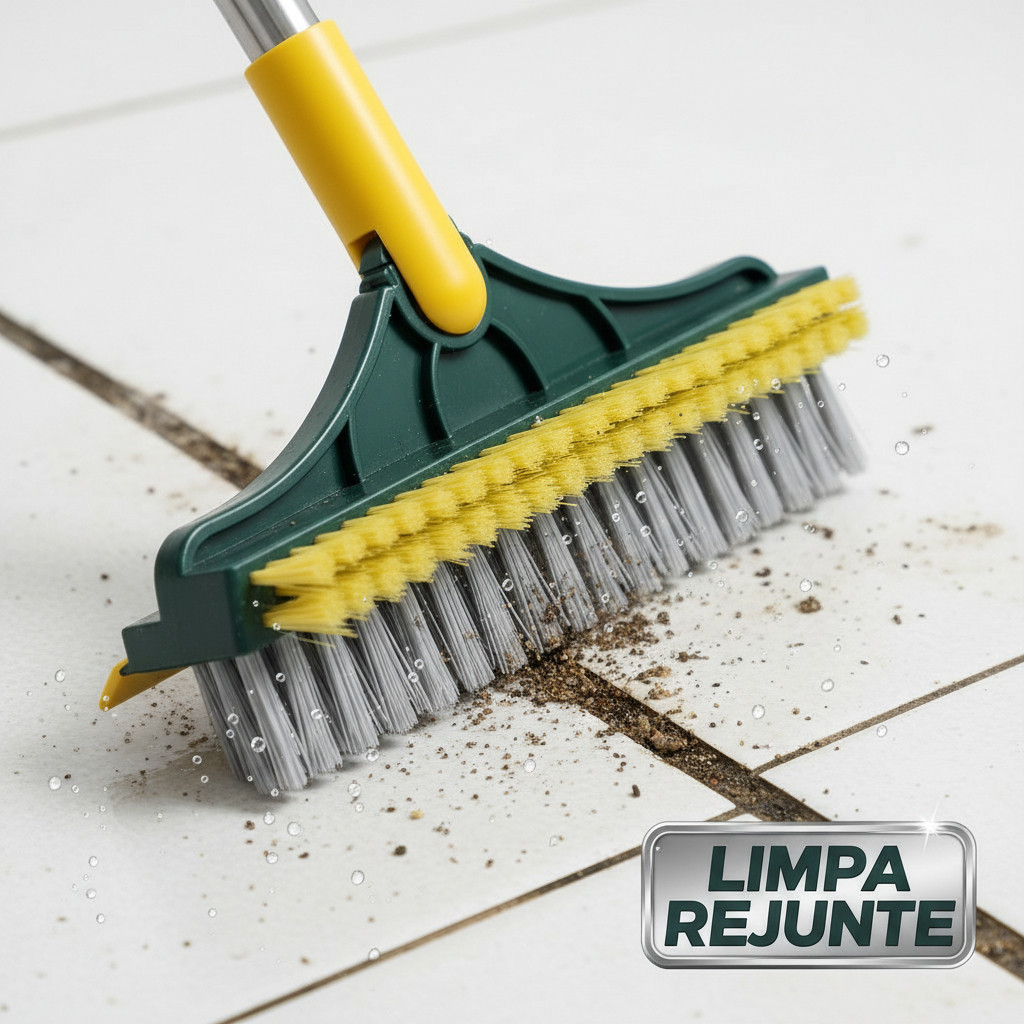 Vassoura Limpa Rejunte Cerdas Duras 2 em 1 Com Rodo De Silicone Esfrega e Seca Piso Box Banheiro