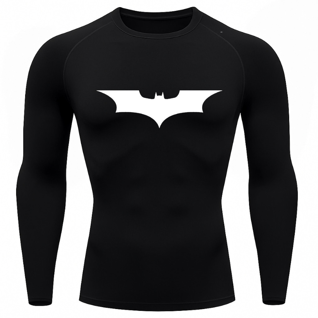 Camiseta Camisa Proteção Uv 50+ Segunda Pele Manga Longa Símbolo Batman Rash Guard