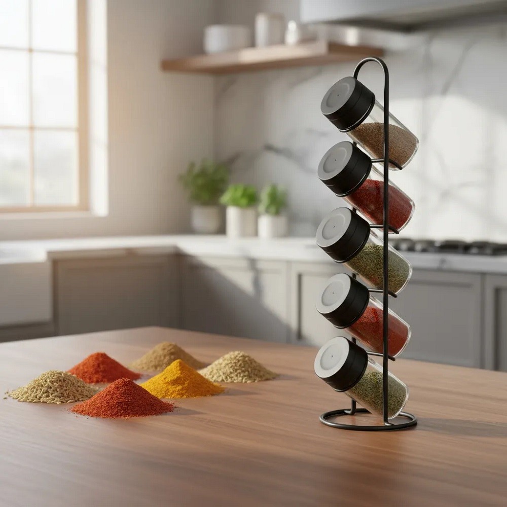 Porta Tempero Condimentos Vertical Com 5 Potes 90ml De Vidro em Oferta na Shopee