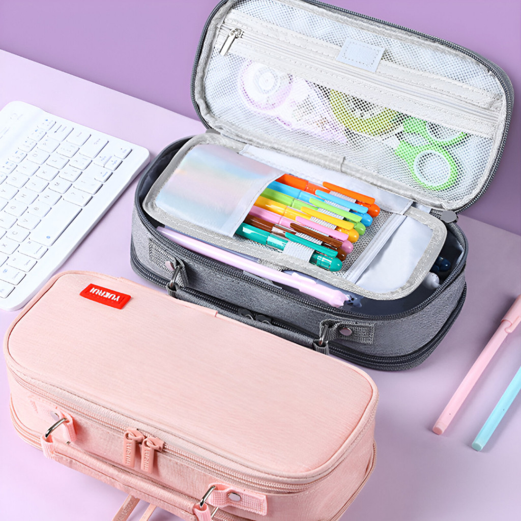 Estojo Escolar Portátil de Grande Capacidade para Canetas e Acessórios