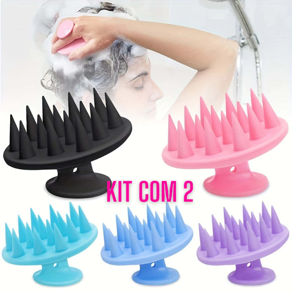 Kit 2 Escovas de Massagem Capilar em Silicone/ Limpeza do Couro Cabeludo/ Estimula Circulação/ Anti-Queda/ Uso no Banho