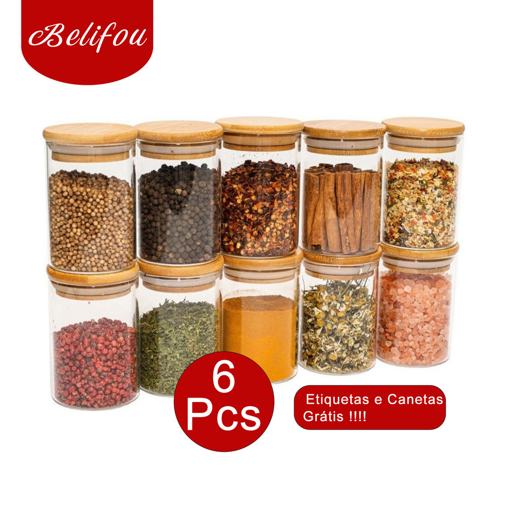 kit 3ps Potes Para Alimentos Com Tampa Bambu 1000ML Potes Vidro Potes Pote De Vidro Selado