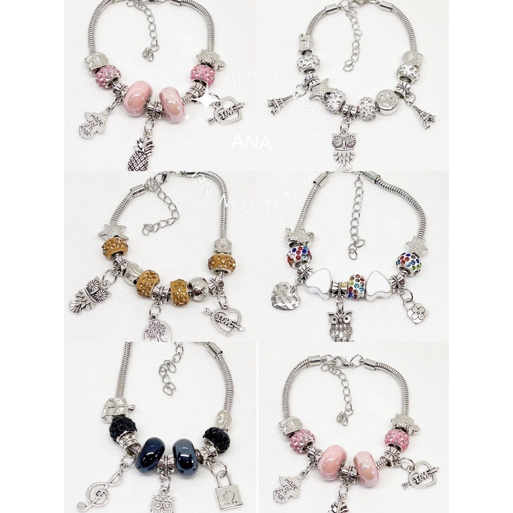 KIT 6  Pulseira  revenda Berloques Prateada, Rose e Dourada Estilo Feminina Presente (Modelo aleatório) em Oferta na Shopee