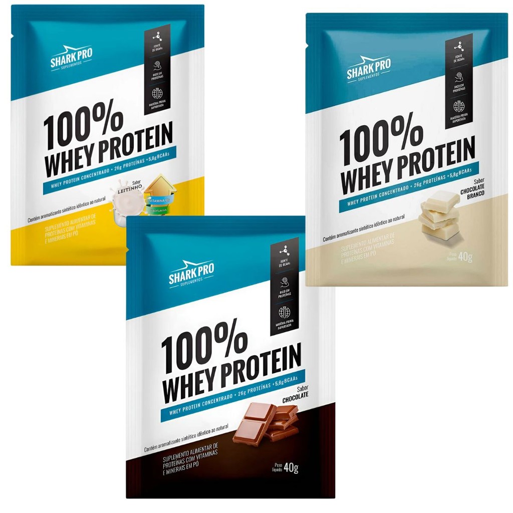 Whey Protein Sachê 100% Concentrado Pure Dose Shark Kit 3x 40g