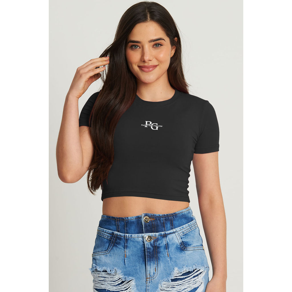 Cropped Feminino Logo Mini Planet Girls Preto