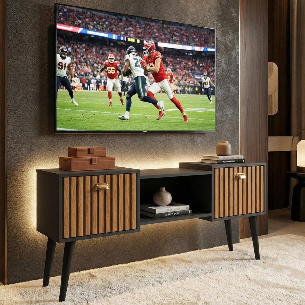Rack Retrô Home ORFEU 0.90CM / 1.20CM / 180CM com 2 Portas para Tv de Até 32" A 75" Polegadas