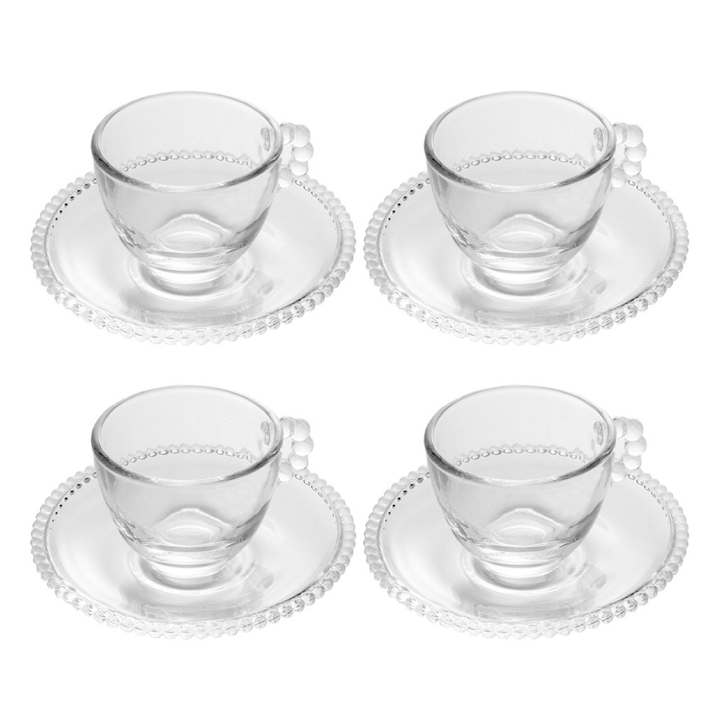 Xícara De Café 80ml Com Pires De Cristal Capuccino Expresso Decoração Café Da Manhã Visitas Chique