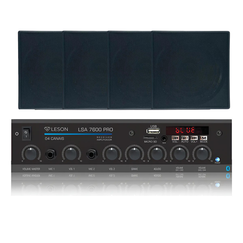 Kit Amplificador Leson Lsa7600 120w + 4 Arandelas Quadradas