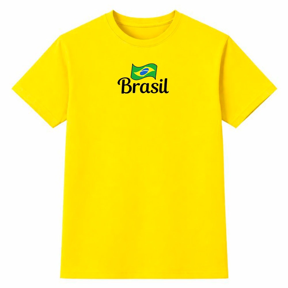 Camiseta Masculina 100% Algodão Camisa Brasil Bandeira Clássica Futebol Copa do Mundo Torcida