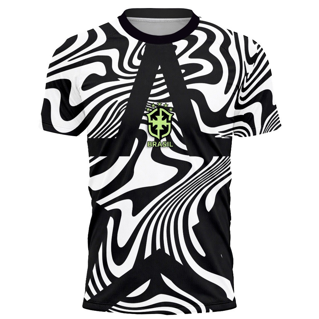 Camiseta 3D Poliéster Masculina Futebol Copa Mundial Brasil Camisa Blusa Proteção UV Preto Branco