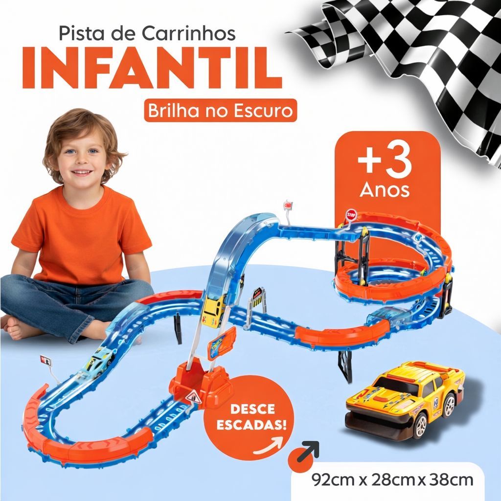 Pista Carrinhos Glow Flip Super Speed Recarregável Com Luz Brilha no Escuro Colorido em Oferta na Shopee