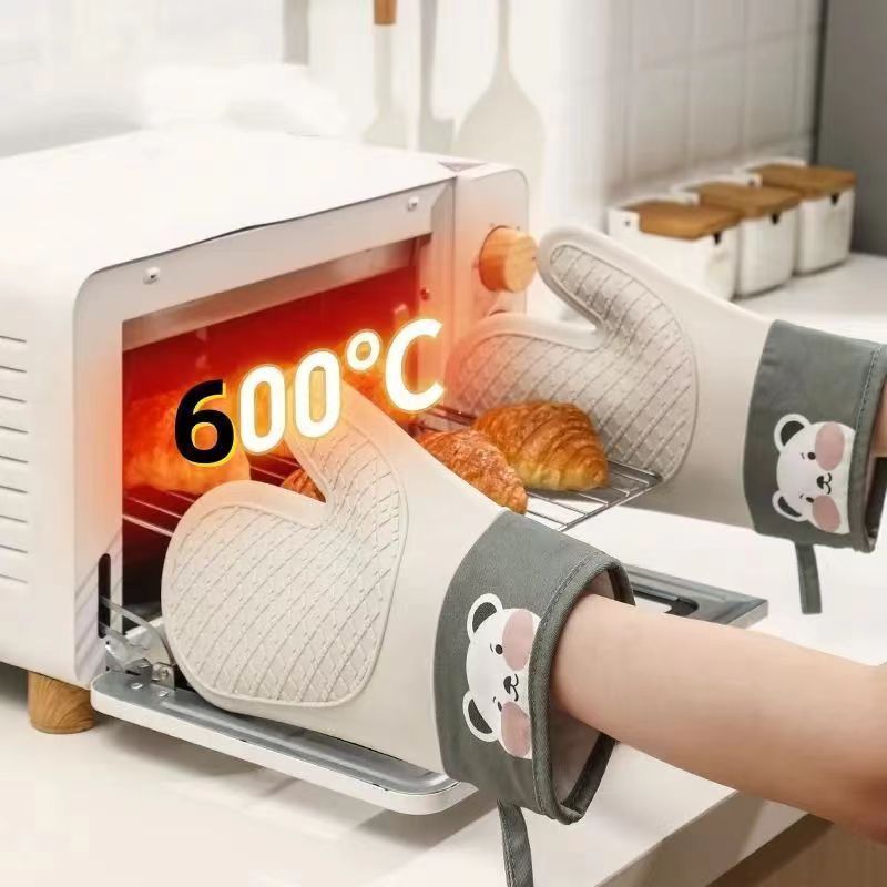 1Par ou 1 Unidadade Luvas Isoladas Anti-Queimadura Silicone Espessado Cozinha Assar  Forno Especial Branca com verde