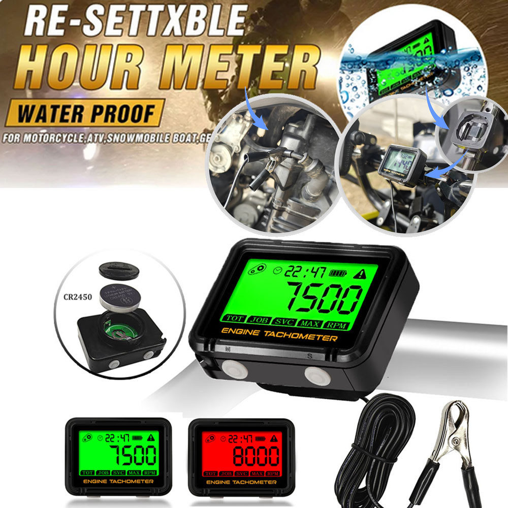 Tacômetro De Indução Com Clipe De Jacaré , Medidor De Hora Do Motor , Alerta RPM , Retroiluminado , Reconfigurável , Med