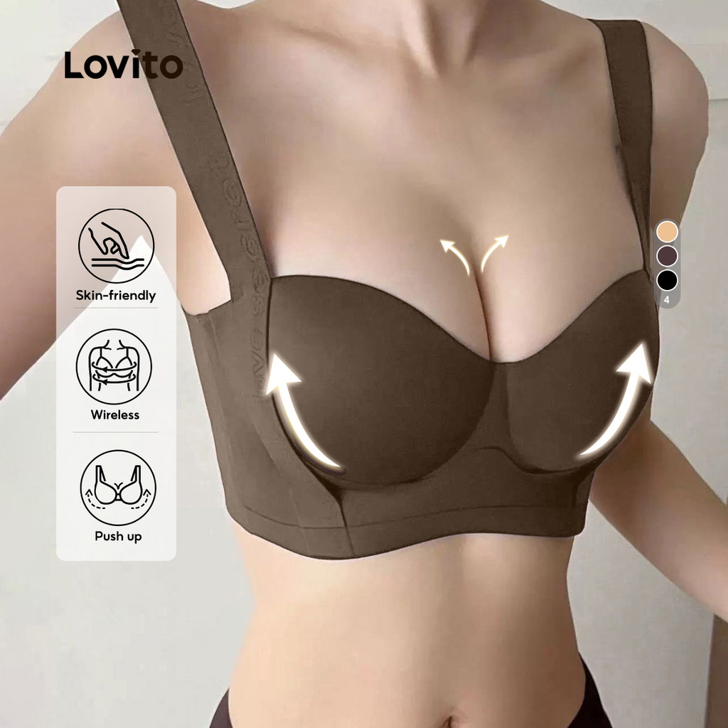 Lovito Bralette Elegante com Copo 3D Anti-Caída e Ajustável Sem Fio de Contato Suave Push Up para Mulheres LNE121187 em Oferta na Shopee