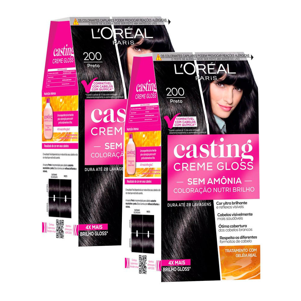 Kit 2 Tintura Casting Creme Gloss L'oréal Paris 200 Preto em Oferta na Shopee