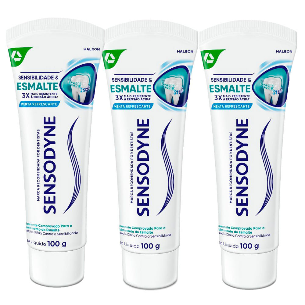 Kit 3 Creme Dental Sensodyne Sensibilidade e Esmalte Menta Refrescante 100g