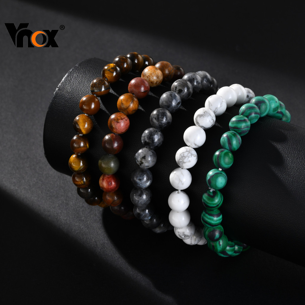 Pulseiras De Corda Elástica Com Contas De Pedra Natural Vnox Para Homens E Mulheres , Joias Da Sorte Presentes Amigos Fa em Oferta na Shopee