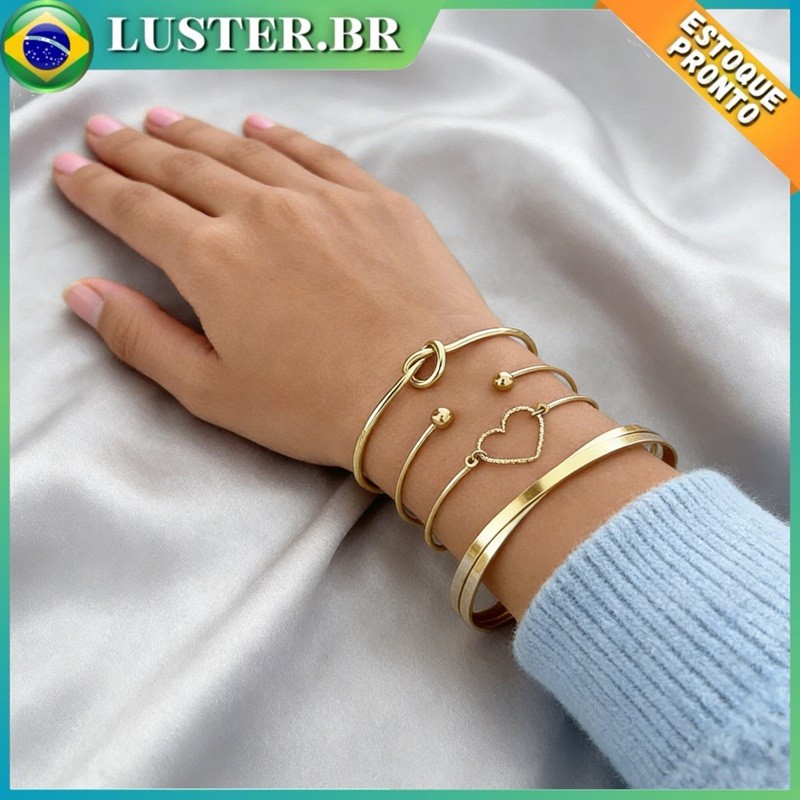 Conjunto 4 Pulseiras Ouro e Prata: Acessório Feminino Vintage, Joias Retro para Mulher - Moda Charmosa em Oferta na Shopee