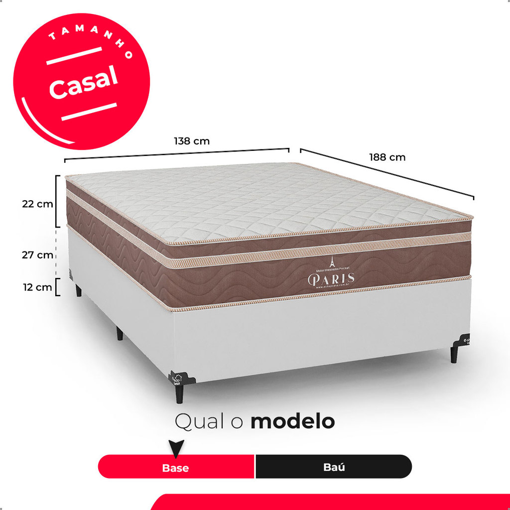 Cama Box Casal Couro Branco + Colchão Paris Molas Ensacadas Marrom - e-Shop Casa · foto 2