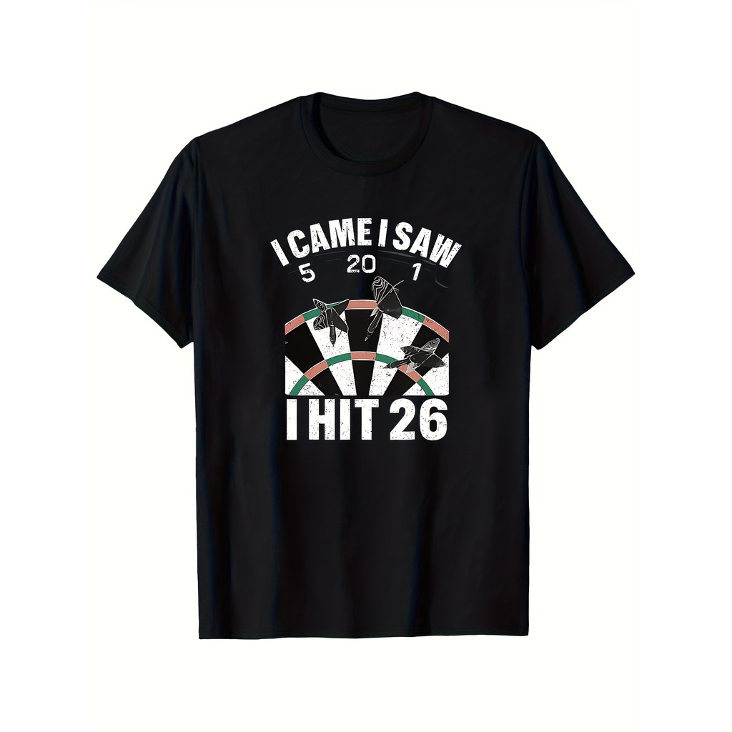 Camiseta Unissex Funny Dart Score I Came I Saw 5 20 1 Hit 26 Heavyweight Black Comedy Sport Confortável Divertida