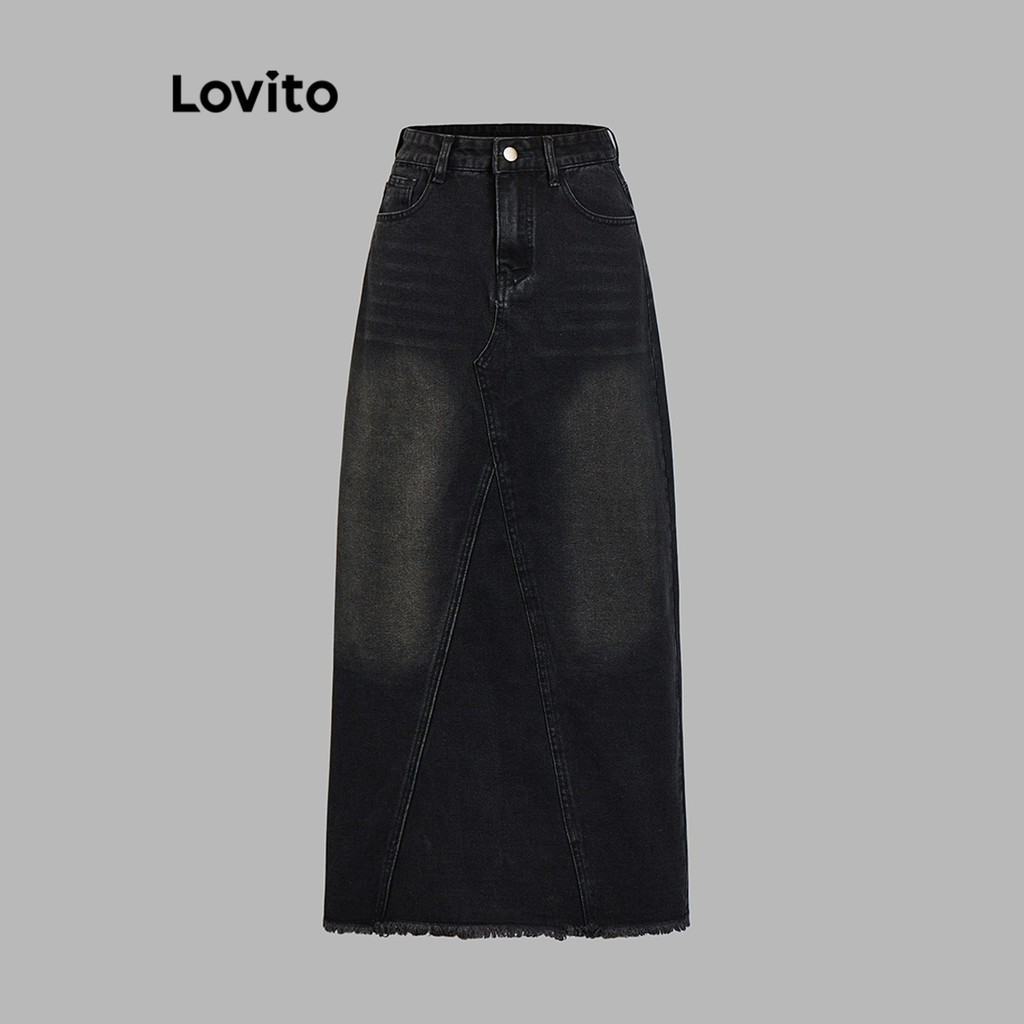 Lovito Saias Jeans Casuais Saia Jeans Lavada Lisa Para Mulheres L105MD048 em Oferta na Shopee