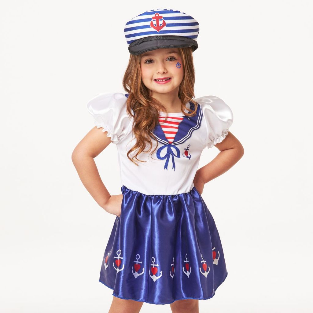 Fantasia Marinheira Carnaval Infantil Menina Vestido c/ Cap