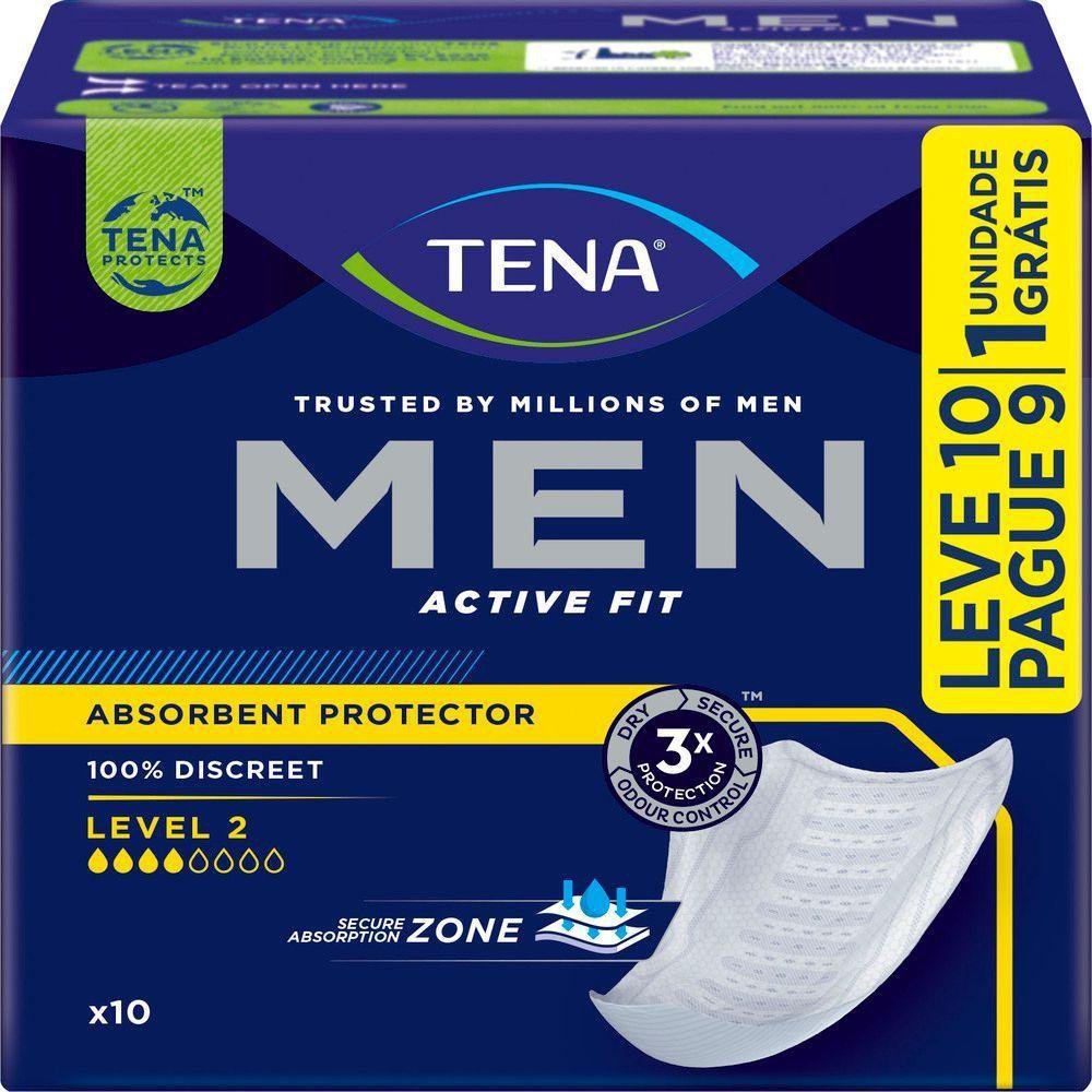 Absorvente Protetor Masculino para Incontinência Urinária Tena Men Active Fit Level 2 Leve 10 Pague 9 Unidades
