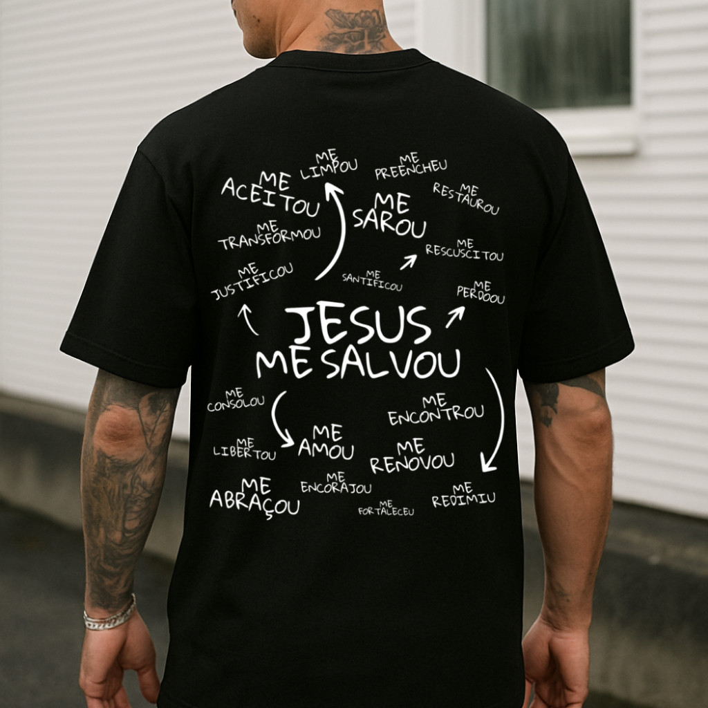 Camiseta Masculina Streetwear 100% Algodão Estampada Jesus Me Salvou Camisa Unissex Premium