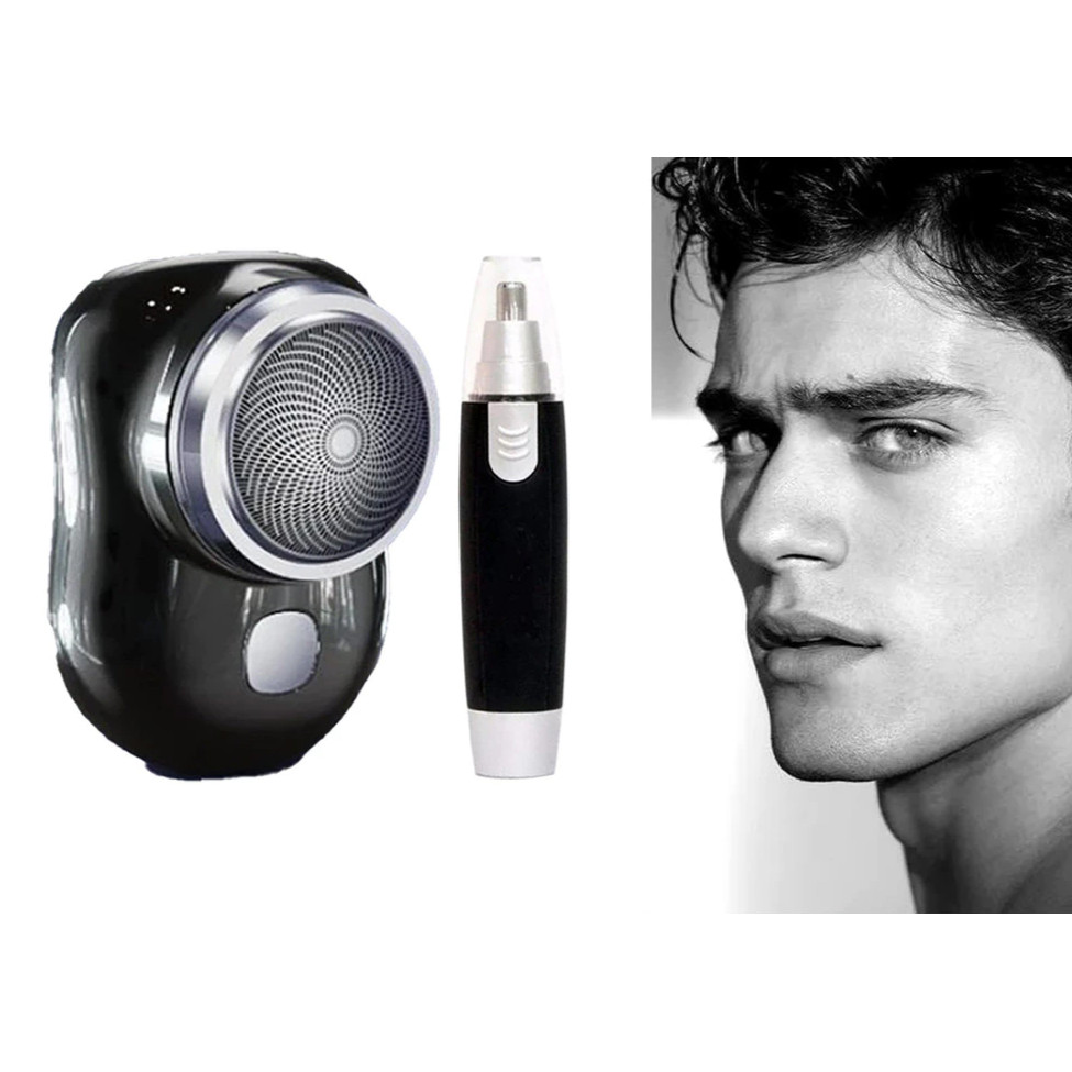 Kit de Cuidados Pessoais para Homens: Barbeador Mini + Aparador de Nariz – À Prova d’Água
