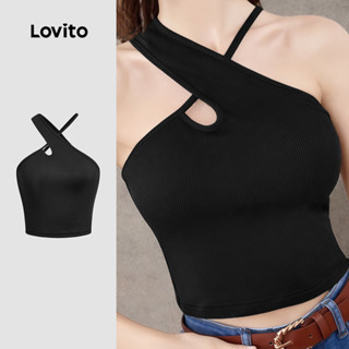 Lovito  Casual Top Oco Criss Cross Lazer Preto Top para mulheres. L177AD134 em Oferta na Shopee