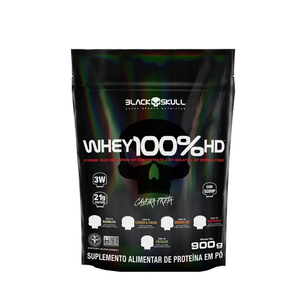 Whey 100% HD (WPC, WPI E WPH) - Refil 900g - Black Skull em Oferta na Shopee