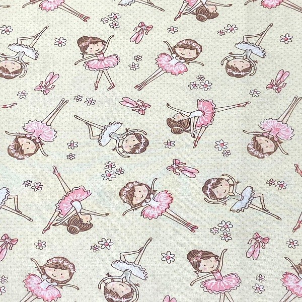 Tecido Tricoline Bailarina Fundo Bege Infantil Meninas Estampa Rotativo