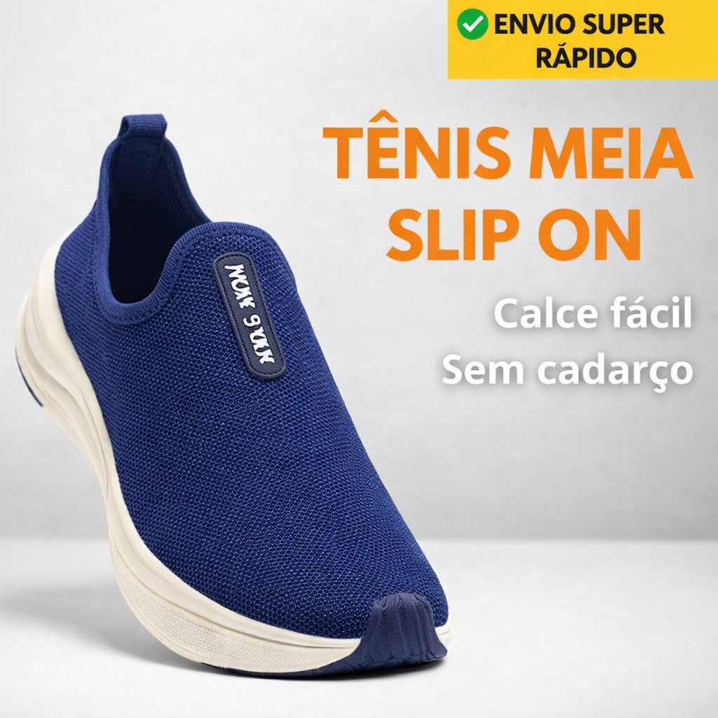Tênis Slip On Unissex Confortável Leve Sem Cadarço – Tênis Meia Super Macio | Cor AZUL MARINHO