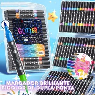 Marcador metálico 12/24/36/48 caneta de glitter  dupla marcador de cabeça dupla brilhante kit canetinhas coloridas em Oferta na Shopee
