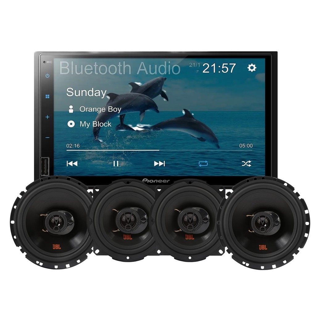 Central Multimidia Pioneer Golfinho + Par Alto Falante Flex 5 e 6 Polegadas