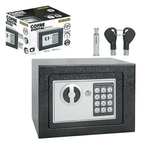 Cofre Eletronico Digital Seguro Teclado Chave Preta Cinza Compacto Protecao