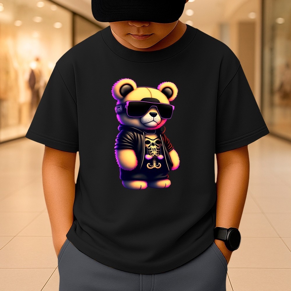 Camiseta Infantil Juvenil Bear Style Urso Colorido Algodão Premium
