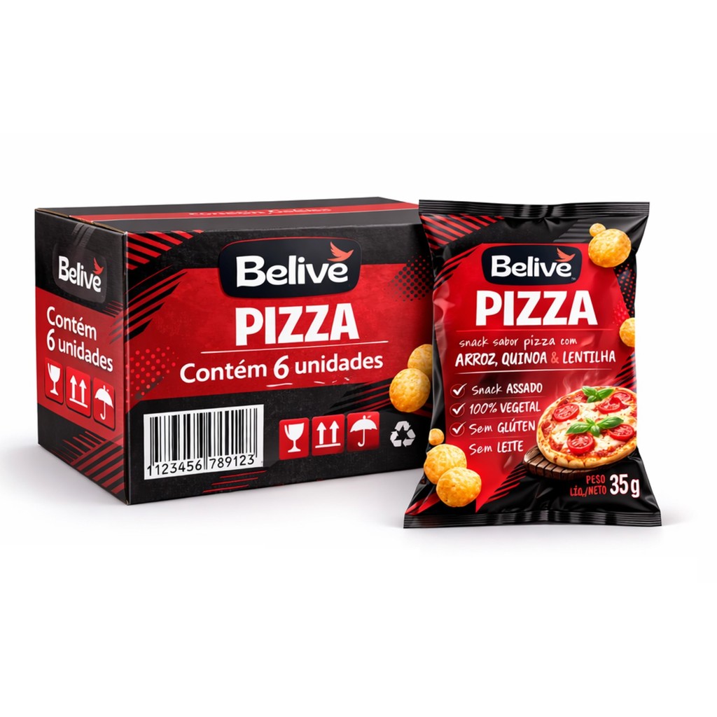 Kit 6 Snack Multigrãos Sabor Pizza s/ Gluten BELIVE 35g