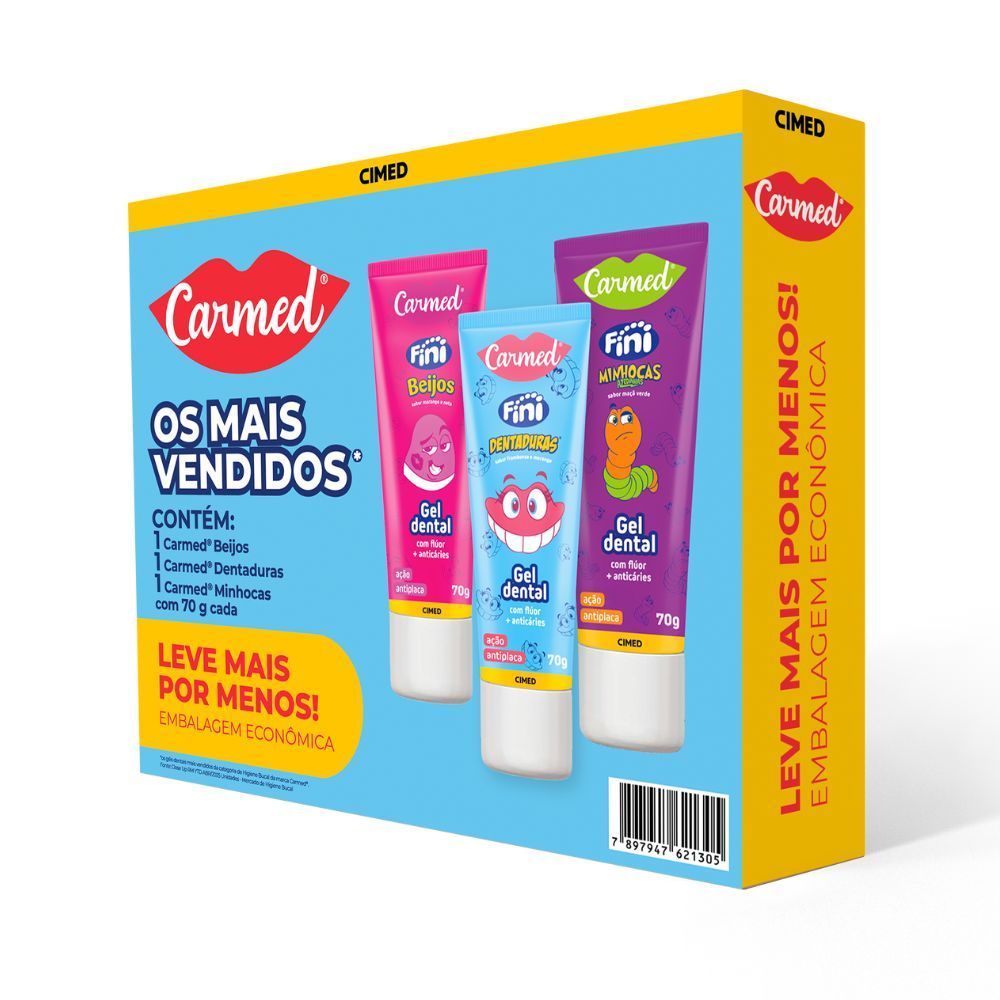 Kit Gel Dental Infantil Carmed Beijos + Dentadura + Minhocas 70g Cada Leve Mais por Menos em Oferta na Shopee