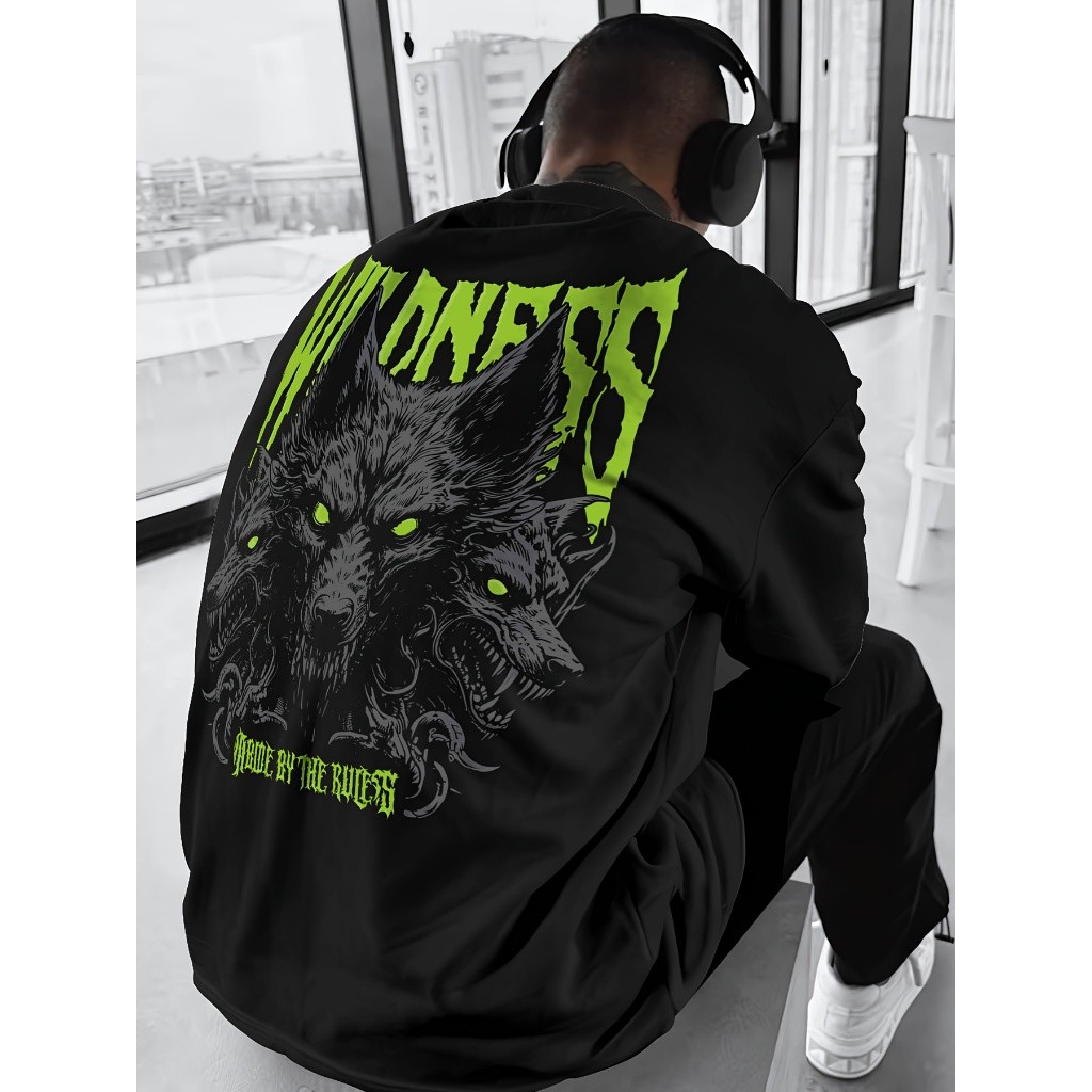 Camiseta Streetwear Oversized 100% algodão estilo treino academia largo lobo . casual, academia. casual, academia.