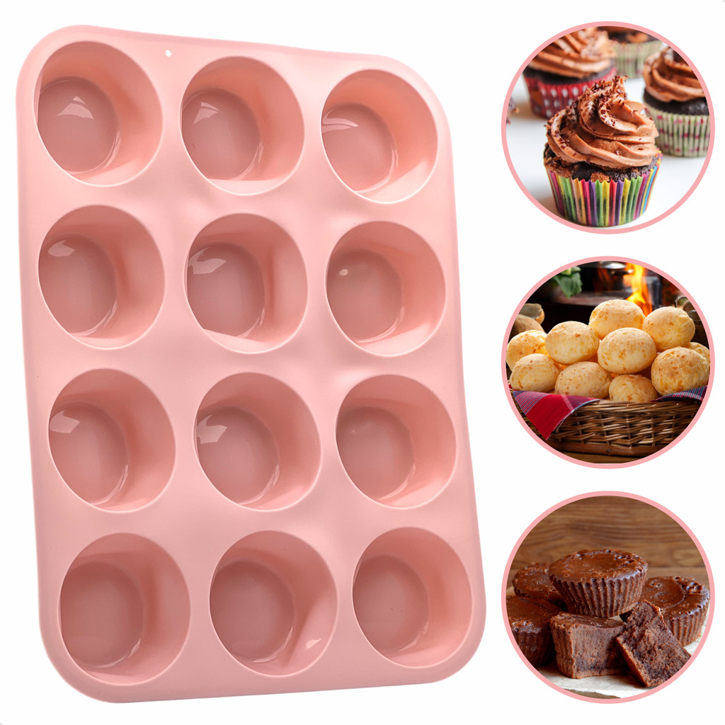 Assadeira Forma De Silicone 12 Cavidades Pão De Queijo Forminha Cupcake Muffin Bolinho Salmão