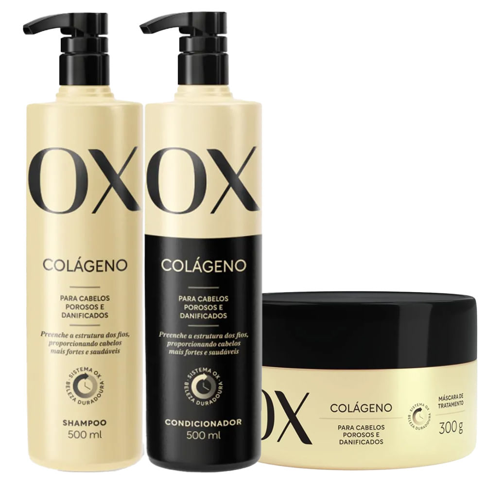 Kit OX Shampoo 500ml, Condicionador 500ml e Máscara 300ml Colágeno