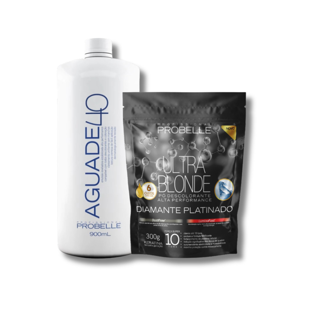 kit Pó Descolorante Platinado  Ultra Blond 300g + Água oxigenada Cremosa 40 vol 900ml probelle em Oferta na Shopee