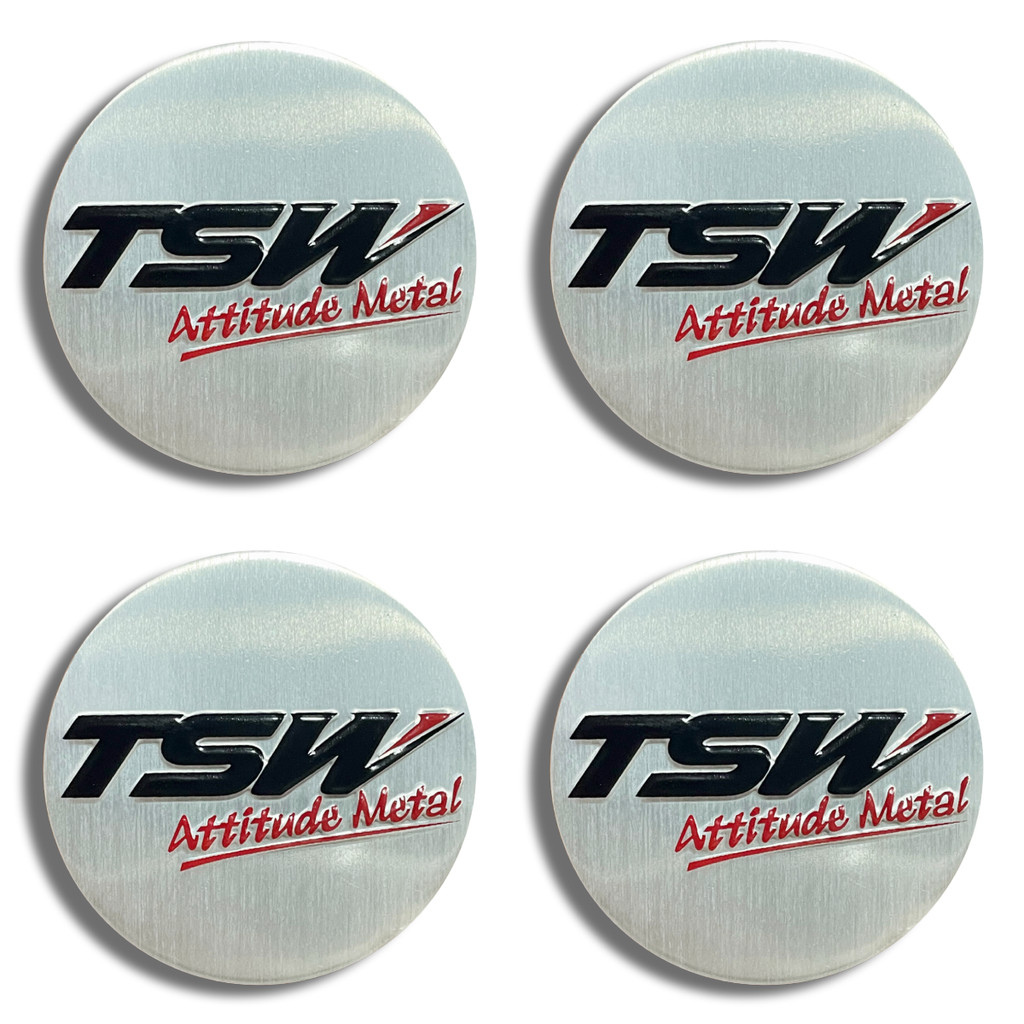 Jogo 4 Emblemas Logo Adesivo TSW 55mm Prata e Preto - Rodas Esportivas