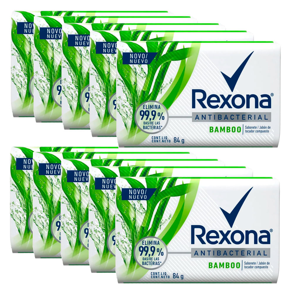 Kit Sabonete em Barra Rexona Antibacterial Bamboo e Aloe Vera 84g 10 Unidades em Oferta na Shopee