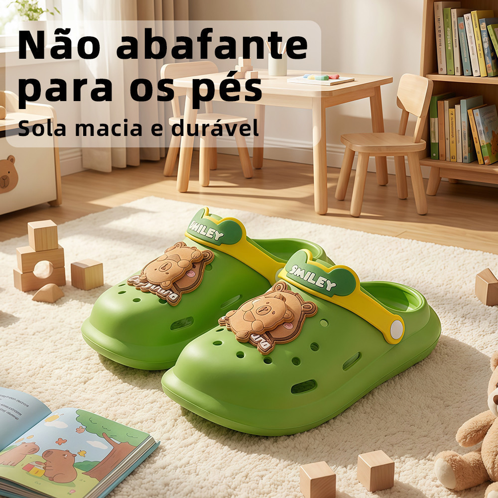 Babuche Sandália EVA Modelo Chato Macio Solado Antiderrapante Botons Removíveis com Formato Decorativo Infantil Feminino